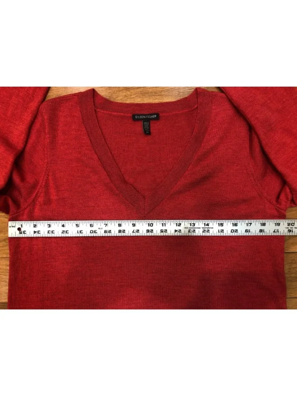 Eileen Fisher Italian Merino Wool V Neck Long Sleeve Red Sweater Size SP